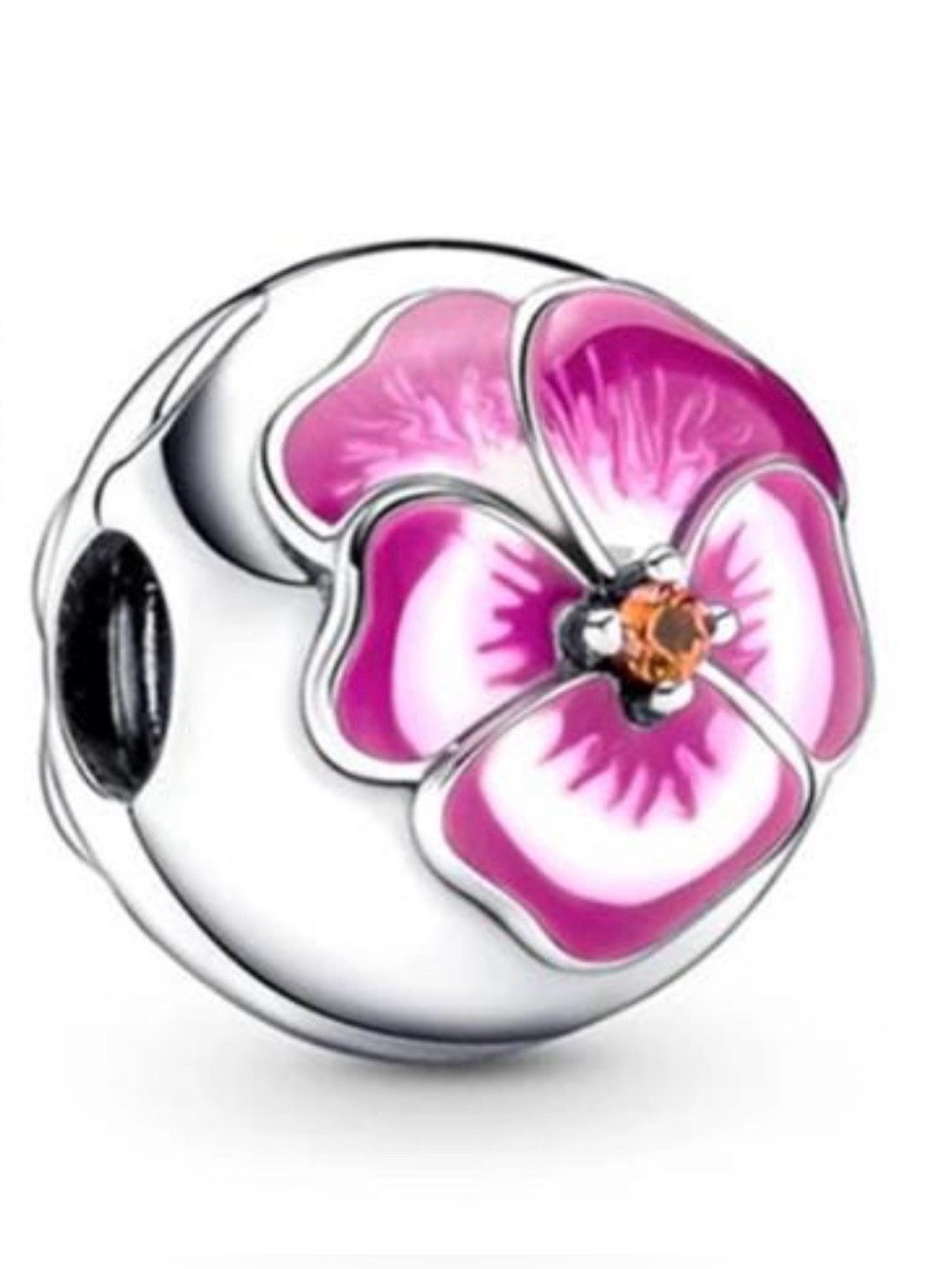 Pandora Pink Floral Enamel Flower Charm with Orange Crystal Center
